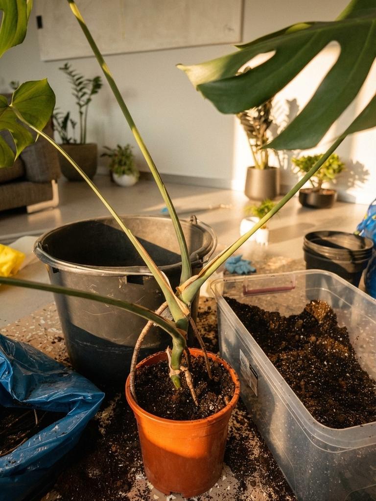 Młoda roślina w pomarańczowej doniczce czeka na opiekę w ramach usług Szpitala dla Roślin Fundacji Czerwony Krakowiak.